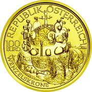 Austria 100 Euro The Crown of St Wenceslas 2011 Proof KM# 3203 REPUBLIK ÖSTERREICH 100 EURO WENZELSKRONE 2011 coin obverse Austria 100 Euro The Crown of St Wenceslas 2011 Proof KM# 3203 REPUBLIK ÖSTERREICH 100 EURO WENZELSKRONE 2011 coin obverse