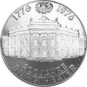 Austria 100 Schilling 200 Years Burgtheater 1976 KM# 2930 1776 1976 200 JAHRE BURGTHEATER coin reverse Austria 100 Schilling 200 Years Burgtheater 1976 KM# 2930 1776 1976 200 JAHRE BURGTHEATER coin reverse