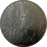 Austria 100 Schilling 200th Anniversary of Inn District 1979 KM# 2943 REPUBLIK ÖSTERREICH 100 SCHILLING coin obverse Austria 100 Schilling 200th Anniversary of Inn District 1979 KM# 2943 REPUBLIK ÖSTERREICH 100 SCHILLING coin obverse