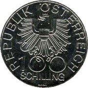 Austria 100 Schilling 700th Cathedral of Wiener Neustadt 1979 KM# 2942 REPUBLIK ÖSTERREICH 100 SCHILLING coin obverse Austria 100 Schilling 700th Cathedral of Wiener Neustadt 1979 KM# 2942 REPUBLIK ÖSTERREICH 100 SCHILLING coin obverse
