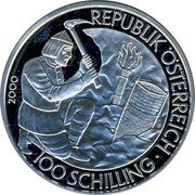 Austria 100 Schilling Celtic salt miner 2000 Proof KM# 3068 REPUBLIK ÖSTERREICH 2000 100 SCHILLING coin obverse