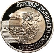 Austria 100 Schilling Trasportation 2001 Proof KM# 3073 REPUBLIK ÖSTERREICH 100 SCHILLING coin obverse