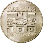 Austria 100 Schilling 900 Years Fortress Hohensalzburg 1977 Special Unc KM# 2935 REPUBLIK ÖSTERREICH 100 SCHILLING coin obverse
