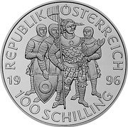 Austria 100 Schilling Markgraf Leopold III 1996 Proof KM# 3036 REPUBLIK ÖSTERREICH 19 96 100 SCHILLING coin obverse