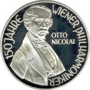 Austria 100 Schilling 150 Years of Viena Philarmonic 1992 Proof KM# 3005 150 JAHRE WIENER PHILHARMONIKER OTTO NICOLAI coin reverse