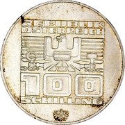 Austria 100 Schilling XII Olympic Wintergames Innsbruck 1976 KM# 2928 REPUBLIK ÖSTERREICH 100 SCHILLING coin reverse Austria 100 Schilling XII Olympic Wintergames Innsbruck 1976 KM# 2928 REPUBLIK ÖSTERREICH 100 SCHILLING coin reverse