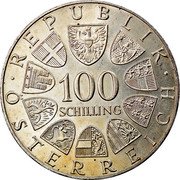 Austria 100 Schilling XII Olympic Wintergames Innsbruck 1976 Special Unc KM# 2926 100 SCHILLING REPUBLIK ÖSTERREICH coin obverse Austria 100 Schilling XII Olympic Wintergames Innsbruck 1976 Special Unc KM# 2926 100 SCHILLING REPUBLIK ÖSTERREICH coin obverse