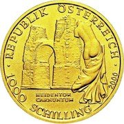 Austria 1000 Schilling Heidentor ancient gate and statue 2000 Proof KM# 3072 .REPUBLIK ÖSTERREICH. HEIDENTOR CARNUNTUM 1000 SCHILLING 2000 coin obverse