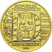 Austria 1000 Schilling Austrian National Library 2001 Proof KM# 3081 REPUBLIK ÖSTERREICH 1000 SCHILLING 2001 coin obverse