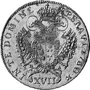 Austria 17 Kreuzer Franz I 1760 HA KM# 2026.2 IN TE DOMINE SPERAVI X coin reverse Austria 17 Kreuzer Franz I 1760 HA KM# 2026.2 IN TE DOMINE SPERAVI X coin reverse