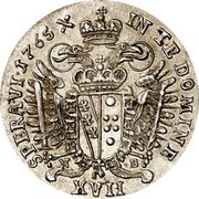 Austria 17 Kreuzer Maria Theresia 1765 A(1766)NB KM# 2027 1765 IN TE DOMINE SPERAVI XVII coin reverse Austria 17 Kreuzer Maria Theresia 1765 A(1766)NB KM# 2027 1765 IN TE DOMINE SPERAVI XVII coin reverse