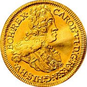 Austria 2 Ducat Charles VI 1715 KM# 1580 CAROL VI D G R I S A G HIS HV BOH REX coin obverse Austria 2 Ducat Charles VI 1715 KM# 1580 CAROL VI D G R I S A G HIS HV BOH REX coin obverse