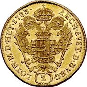 Austria 2 Ducat Joseph II 1783 E KM# 1876 ARCH AVST D BVRG (2) LOTH M D HET coin reverse Austria 2 Ducat Joseph II 1783 E KM# 1876 ARCH AVST D BVRG (2) LOTH M D HET coin reverse