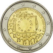 Austria 2 Euro 30th Anniversary - European Union Flag 2015 KM# 3247 REPUBLIK ÖSTERREICH 1905-2018 coin obverse Austria 2 Euro 30th Anniversary - European Union Flag 2015 KM# 3247 REPUBLIK ÖSTERREICH 1905-2018 coin obverse