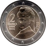 Austria 2 Euro Bertha von Suttner 2015 KM# 3143 2 EURO 2008 coin obverse Austria 2 Euro Bertha von Suttner 2015 KM# 3143 2 EURO 2008 coin obverse