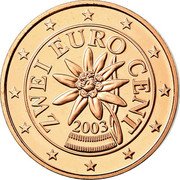 Austria 2 Euro Cent Edelweiss 2003 KM# 3083 ZWEI EURO CENT 2013 coin obverse Austria 2 Euro Cent Edelweiss 2003 KM# 3083 ZWEI EURO CENT 2013 coin obverse