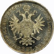 Austria 2 Florin Franz Joseph I 1864 A KM# 2230 HVNG.BOH.LOMB.ET VEN.CAL.LOD.ILL.REX A.A.1865 2 FL coin reverse Austria 2 Florin Franz Joseph I 1864 A KM# 2230 HVNG.BOH.LOMB.ET VEN.CAL.LOD.ILL.REX A.A.1865 2 FL coin reverse