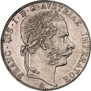 Austria 2 Florin Franz Joseph I 1866 A KM# 2231 FRANC IOS I D G AVSTRIAE IMPERATOR coin obverse Austria 2 Florin Franz Joseph I 1866 A KM# 2231 FRANC IOS I D G AVSTRIAE IMPERATOR coin obverse