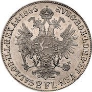 Austria 2 Florin Franz Joseph I 1866 A KM# 2231 HVNG BOH LOMB ET VEN GAL LOD ILL REX A A 1866 coin reverse Austria 2 Florin Franz Joseph I 1866 A KM# 2231 HVNG BOH LOMB ET VEN GAL LOD ILL REX A A 1866 coin reverse