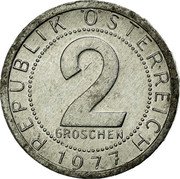 Austria 2 Groschen Imperial Eagle 1977 KM# 2876 REPUBLIK ÖSTERREICH 2 GROSCHEN 1968 coin reverse Austria 2 Groschen Imperial Eagle 1977 KM# 2876 REPUBLIK ÖSTERREICH 2 GROSCHEN 1968 coin reverse