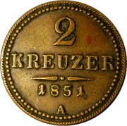 Austria 2 Kreuzer Franz Joseph I 1851 A KM# 2189 2 KREUZER 1851 A coin reverse Austria 2 Kreuzer Franz Joseph I 1851 A KM# 2189 2 KREUZER 1851 A coin reverse
