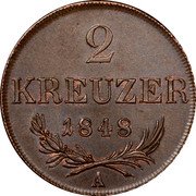 Austria 2 Kreuzer Ferdinand I 1848 A KM# 2188 2 KREUZER 1848 A coin reverse Austria 2 Kreuzer Ferdinand I 1848 A KM# 2188 2 KREUZER 1848 A coin reverse