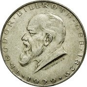 Austria 2 Schilling 100th Anniversary - Birth of Dr. Theodor Billroth Surgeon 1929 KM# 2844 THEODOR BILLROTH GEB 1829 1929 coin reverse Austria 2 Schilling 100th Anniversary - Birth of Dr. Theodor Billroth Surgeon 1929 KM# 2844 THEODOR BILLROTH GEB 1829 1929 coin reverse