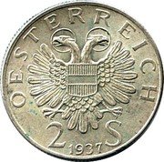 Austria 2 Schilling 200th Anniversary of completion of St. Charles Church 1937 KM# 2859 OESTERREICH 2 S 1937 coin obverse Austria 2 Schilling 200th Anniversary of completion of St. Charles Church 1937 KM# 2859 OESTERREICH 2 S 1937 coin obverse