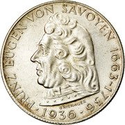 Austria 2 Schilling 200th death year of general Eugen of Savoy 1936 Proof KM# 2858 PRINZ EUGEN VON SAVOYEN 1663 - 1736 GRIENAUER 1936 coin reverse Austria 2 Schilling 200th death year of general Eugen of Savoy 1936 Proof KM# 2858 PRINZ EUGEN VON SAVOYEN 1663 - 1736 GRIENAUER 1936 coin reverse