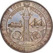 Austria 2 Thaler Franz Joseph I South Austrian Railways 1857 A KM# 2246.2 VOLLENDUNG DER OESTERREICHISCHEN SÜDBAHN 1857 2·VEREINSTHALER coin reverse