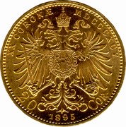 Austria 20 Corona Franz Joseph I 1895 MDCCCXCV KM# 2806 XX CORONÆ MDCCCXCIII 20 1893 COR. coin reverse Austria 20 Corona Franz Joseph I 1895 MDCCCXCV KM# 2806 XX CORONÆ MDCCCXCIII 20 1893 COR. coin reverse