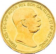 Austria 20 Corona Franz Joseph I 1909 MDCCCCIX KM# 2817 FRANC.IOS.I.D.G.IMP.AVSTR.REX.BOH.GAL.ILL.ETC.ET AP.REX HUNG. coin obverse Austria 20 Corona Franz Joseph I 1909 MDCCCCIX KM# 2817 FRANC.IOS.I.D.G.IMP.AVSTR.REX.BOH.GAL.ILL.ETC.ET AP.REX HUNG. coin obverse