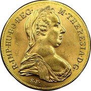 Austria 20 Ducat Struck for Haile Selassie 1780 SF Restrike - 1950s KM# T2 R IMP HU BO REG M THERESIA D G coin obverse Austria 20 Ducat Struck for Haile Selassie 1780 SF Restrike - 1950s KM# T2 R IMP HU BO REG M THERESIA D G coin obverse