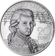 Austria 20 Euro Mozart - Genius 2016 Proof KM# 3254 REPUBLIK ÖSTERREICH 20 EURO 2016 AMADEUS coin obverse