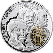 Austria 20 Euro 175 Jahre Wiener Philharmoniker 2017 Proof KM# 3269 REPUBLIK ÖSTERREICH 20 EURO 2017 coin obverse
