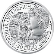 Austria 20 Euro Rome of the Danube - Aguntum 2011 Proof KM# 3200 REPUBLIK ÖSTERREICH ·20 EURO· CONSTANTIUS II. 2011 AGUNTUM coin obverse Austria 20 Euro Rome of the Danube - Aguntum 2011 Proof KM# 3200 REPUBLIK ÖSTERREICH ·20 EURO· CONSTANTIUS II. 2011 AGUNTUM coin obverse