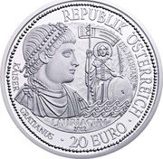 Austria 20 Euro Lauriacum and the Limes 2012 Proof KM# 3210 REPUBLIK ÖSTERREICH HL. FLORIAN TP LAURIACUM 2012 KAISER GRATIANUS · 20 EURO · coin obverse Austria 20 Euro Lauriacum and the Limes 2012 Proof KM# 3210 REPUBLIK ÖSTERREICH HL. FLORIAN TP LAURIACUM 2012 KAISER GRATIANUS · 20 EURO · coin obverse