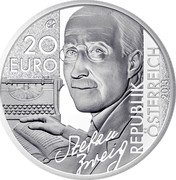 Austria 20 Euro Stefan Zweig 2013 Proof KM# 3219 20 EURO REPUBLIK ÖSTERREICH 2013 STEFAN WWEIG coin obverse Austria 20 Euro Stefan Zweig 2013 Proof KM# 3219 20 EURO REPUBLIK ÖSTERREICH 2013 STEFAN WWEIG coin obverse