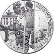 Austria 20 Euro 25th Anniversary Fall of the Iron Curtain 2014 Proof KM# 3233 25 JAHRE FALL DES EISERNEN VORHANG coin reverse Austria 20 Euro 25th Anniversary Fall of the Iron Curtain 2014 Proof KM# 3233 25 JAHRE FALL DES EISERNEN VORHANG coin reverse