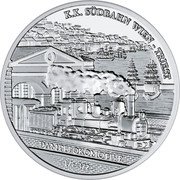 Austria 20 Euro South Railways Vienna -Triest 2007 Proof KM# 3151 K.K. SÜDBAHN WIEN-TRIEST DAMPFLOKOMOTIVE 17 C 372 coin reverse