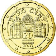 Austria 20 Euro Cent Belvedere Castle 2007 Proof KM# 3086 EURO CENT 20 2007 coin obverse Austria 20 Euro Cent Belvedere Castle 2007 Proof KM# 3086 EURO CENT 20 2007 coin obverse