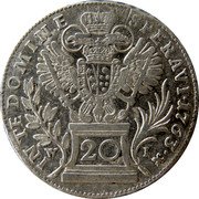 Austria 20 Kreuzer Franz I 1763 WI KM# 2028 IN TE DOMINE SPERAVI 1765 X coin reverse Austria 20 Kreuzer Franz I 1763 WI KM# 2028 IN TE DOMINE SPERAVI 1765 X coin reverse