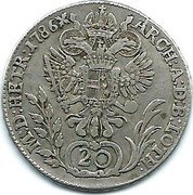 Austria 20 Kreuzer Joseph II 1786 H KM# 2068.2 ARCH AVST D B LOTH M D HETR X coin reverse Austria 20 Kreuzer Joseph II 1786 H KM# 2068.2 ARCH AVST D B LOTH M D HETR X coin reverse