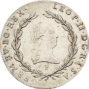 Austria 20 Kreuzer Leopold II 1791 F KM# 2097 LEOP II D G R I S A GERM HV BO REX coin obverse Austria 20 Kreuzer Leopold II 1791 F KM# 2097 LEOP II D G R I S A GERM HV BO REX coin obverse