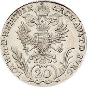 Austria 20 Kreuzer Leopold II 1791 F KM# 2097 20 ARCH AVST D BVRG LOTH M D HET coin reverse Austria 20 Kreuzer Leopold II 1791 F KM# 2097 20 ARCH AVST D BVRG LOTH M D HET coin reverse