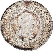 Austria 20 Kreuzer Franz II 1805 B KM# 2140 FRANC.II.D.G.ROM. ET HAER.AVST.IMP. coin obverse Austria 20 Kreuzer Franz II 1805 B KM# 2140 FRANC.II.D.G.ROM. ET HAER.AVST.IMP. coin obverse