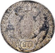 Austria 20 Kreuzer Franz II 1805 B KM# 2140 GER.HVN.BOH.REX.A.A. 20 D.LOTH.VEN.SAL.1806. coin reverse Austria 20 Kreuzer Franz II 1805 B KM# 2140 GER.HVN.BOH.REX.A.A. 20 D.LOTH.VEN.SAL.1806. coin reverse