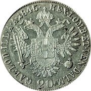 Austria 20 Kreuzer Ferdinand I 1845 A KM# 2208 REX·LOMB·ET·VEN·DALM· GAL·LOD·ILL·A·A·1847· 20 coin reverse Austria 20 Kreuzer Ferdinand I 1845 A KM# 2208 REX·LOMB·ET·VEN·DALM· GAL·LOD·ILL·A·A·1847· 20 coin reverse