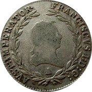 Austria 20 Kreuzer Franz I 1814 A KM# 2142 HVN : BOH : GAL : REX · A : A : (20) LO : WI : ET IN FR : D : coin reverse Austria 20 Kreuzer Franz I 1814 A KM# 2142 HVN : BOH : GAL : REX · A : A : (20) LO : WI : ET IN FR : D : coin reverse