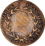 Austria 20 Kreuzer Franz II 1796 B KM# 2139 FRANC II D G R I S A GERM HV BO REX coin obverse Austria 20 Kreuzer Franz II 1796 B KM# 2139 FRANC II D G R I S A GERM HV BO REX coin obverse